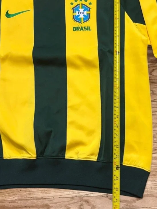 Nike Brasil Yellow & Dark Green retro training Striped Soccer Sweatshirt - Picture 4 of 4